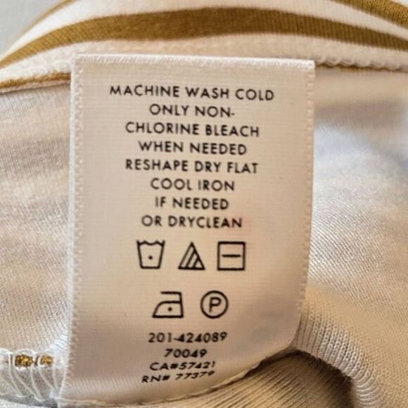 Ann Taylor Women's Structured Gold White Stripe Short Sleeve T-Shirt Medium - Picture 7 of 11